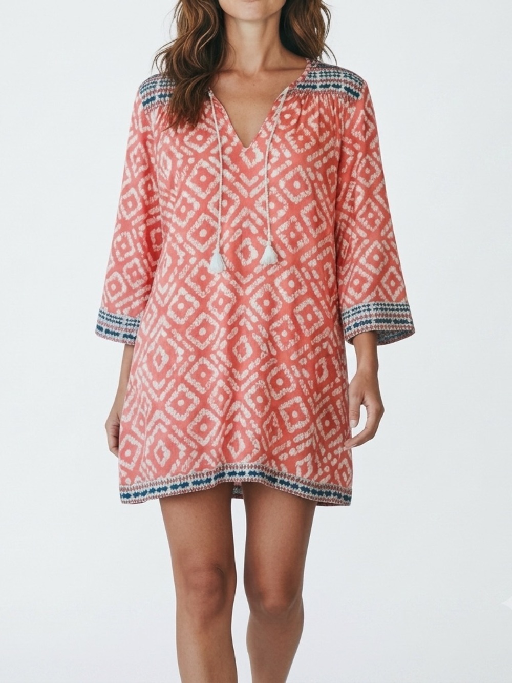 J. McLaughlin Boca Tunic Top Coral Pink Embroidered Cotton Swim Cover-Up Small